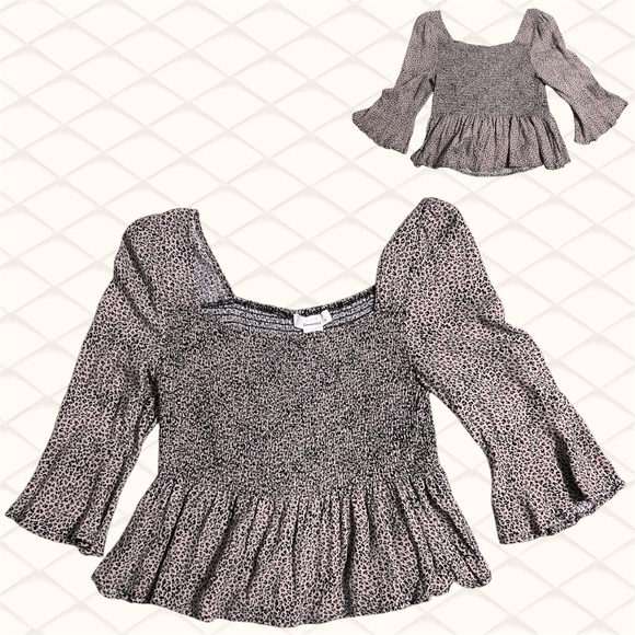 URBAN Romantics Tops - Leopard print smocked peplum blouse